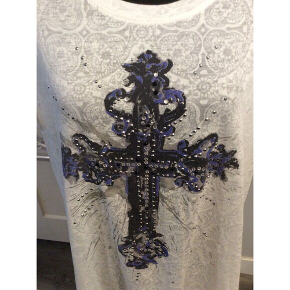 Wrangler Rock 47 XXL Cross Rhinestone Tee Lace Print Western Cowgirl Bikercore - Picture 5 of 6